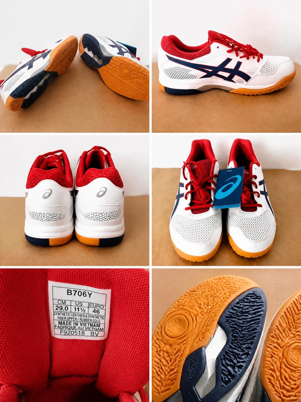 Asics Men's White Red Navy Indoor Court Sneakers 11.5
